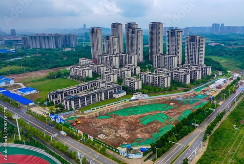 Tableau sur toile Wuhan Residential Development Aerial View with Construction Site