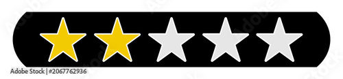 Schwarzer Button: Bewertung 2 Sterne - Stern Icons