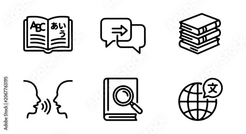 Obraz na płótnie Language Learning Icons: Translation, Communication, Education, Study, Global Co