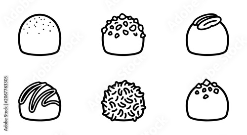 Bild auf Leinwand Six Hand-Drawn Chocolate Truffles, Sweet Confections, Dessert Icons, Vector Set