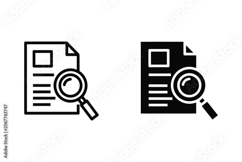 Document search illustration vector flat magnifying glass examining file folders inspection process