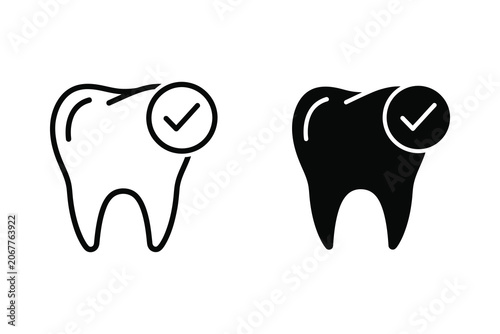 Dental health comparison vector illustration flat style tooth with checkmark decayed tooth
