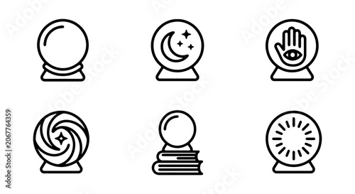 Tableau sur toile Crystal Ball Icons, Fortune Telling Symbols, Future Prediction Graphics, Mystica