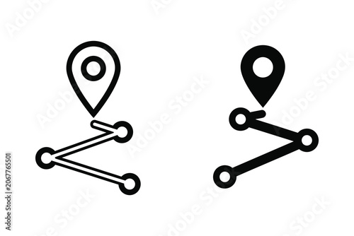 Location pin with route vector illustration, flat style