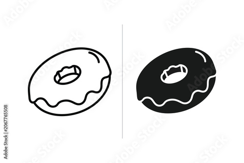 Donut line art and silhouette vector illustration