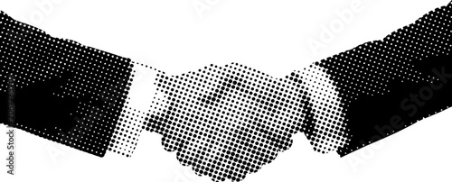 Halftone illustration of two hands shaking in business agreement or partnership