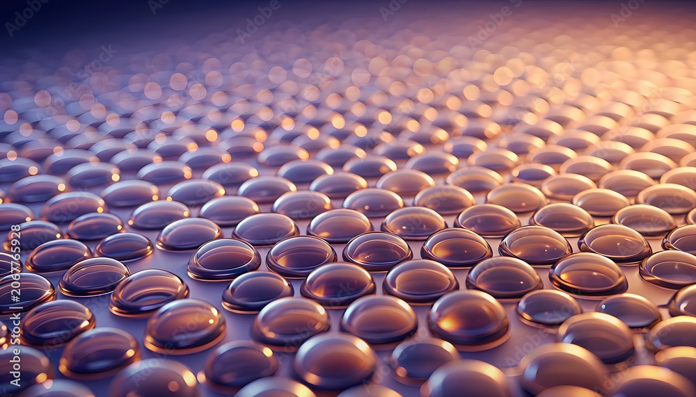 Obraz premium Droplets arranged on a patterned surface under warm lighting