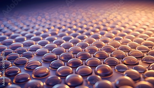 Droplets arranged on a patterned surface under warm lighting