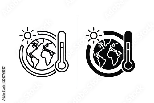 Fotografija Earth with thermometer and sun, flat vector illustration