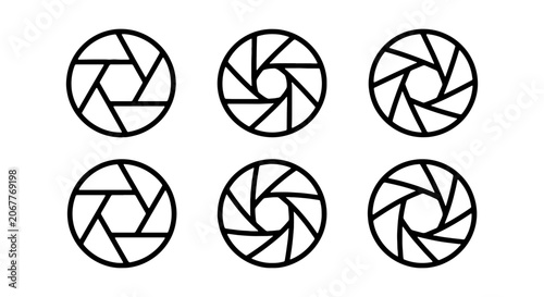 Photos Camera Aperture Icons Set, Photography Lens Diaphragm Symbols, Graphic Design El