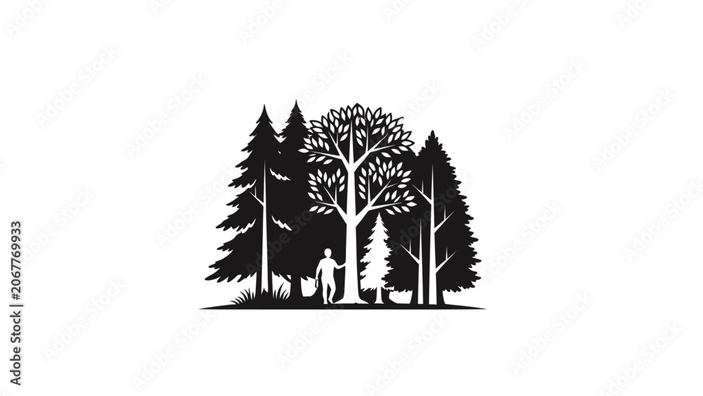 Fototapeta premium A person stands among various trees in a natural setting outdoors.