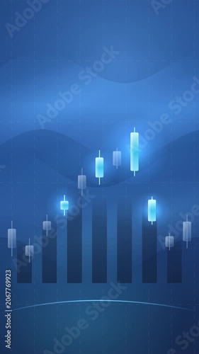 Glowing Blue Candlestick Chart Business Background Fluctuating Digital Financial Trading Data Loop
