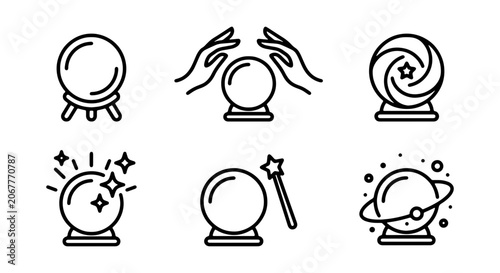 Foto Crystal Ball Icons, Fortune Telling Symbols, Magic Orb Graphics, Mystical Sphere