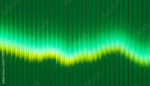 Glowing green audio waveform over dark vertical striped background