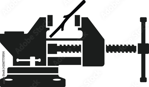 Bild auf Leinwand Industrial Bench Vise Silhouette Icon with Tool Handle for Workshop and Manufact