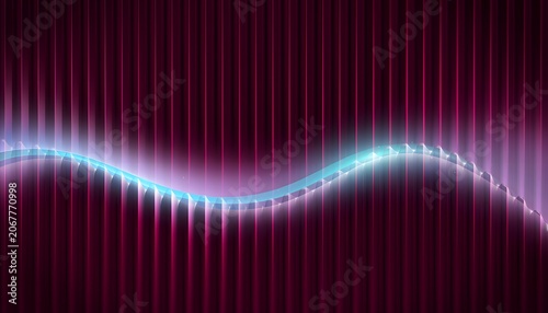 Abstract sound wave visualization with glowing blue line and purple vertical bars
