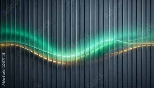 Glowing wave undulating against dark vertical line background