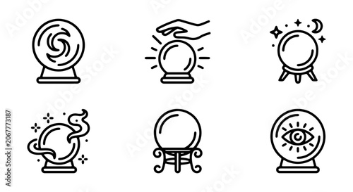 Foto Crystal Ball Icons Set, Fortune Telling Symbols, Mystical Orb Graphics, Future V