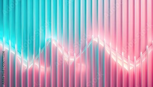 Abstract vertical stripes transitioning from teal to pink with a glowing white zigzag line
