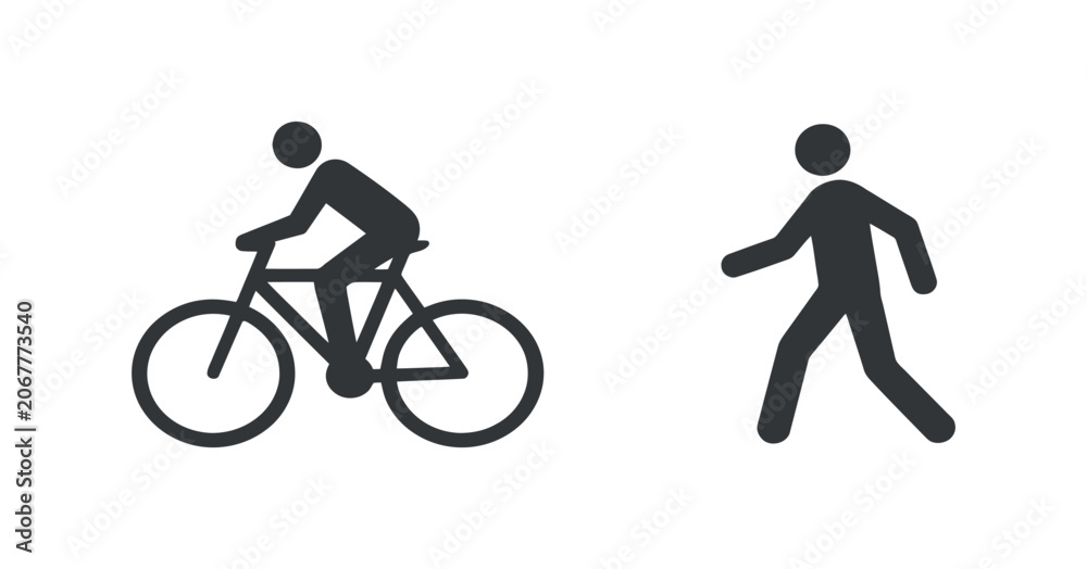 Naklejka premium Cyclist And Pedestrian Pictograms Black Silhouette Style