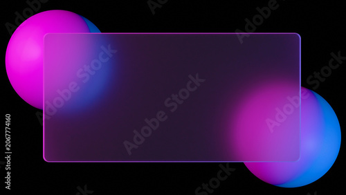 Modern tech background with glowing magenta and blue neon spheres behind a frosted glass layer.