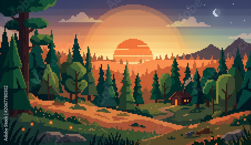 landscape with mountains pixel abstract background 