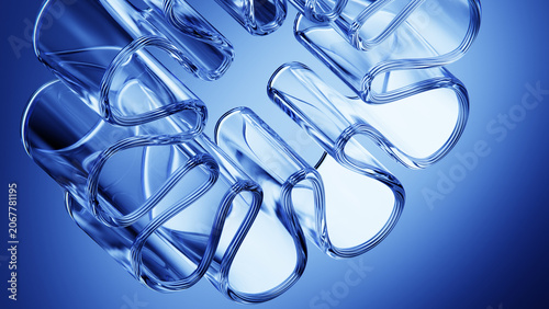 Interlocking glass shapes with clean premium blue reflection.