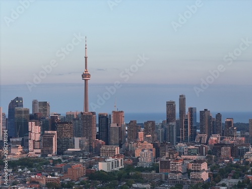 Photography Aerial cityscape of Toronto downtown and waterfront at sunrise dusk and dawn