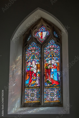 Ovington England - June 14 2026: beautiful stained glass window at St Peter's Church Ovington Hampshire
