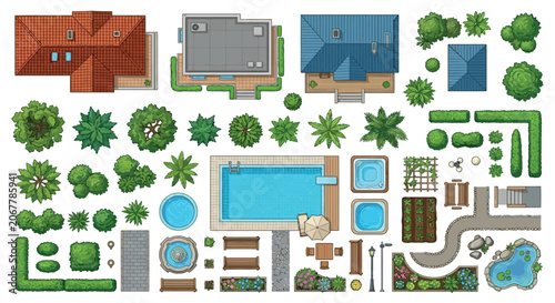 Architectural Vector Elements With White Background Top Down View