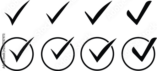Obraz na płótnie Collection of flat vector check mark approved tick icons inside black green