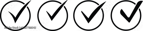Fotografía Collection of flat vector check mark approved tick icons inside black green