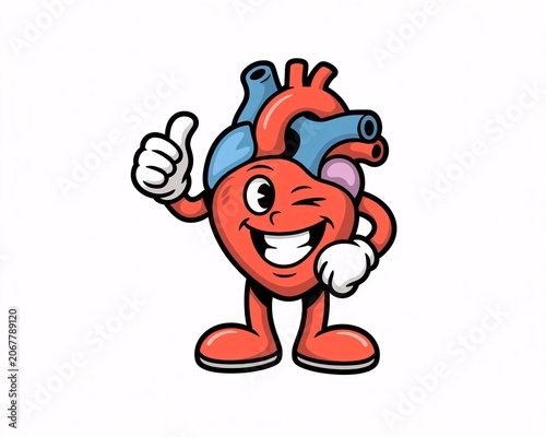 Cartoon heart character giving thumbs up gesture medical