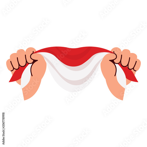 Hands Holding Indonesian Flag Fabric Banner National Patriotism Concept