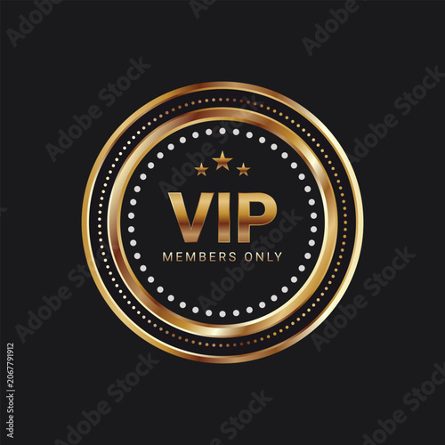 VIP Members Only Gold Badge – Luxury Circle Emblem Black Background Premium Label Vector Illustration
