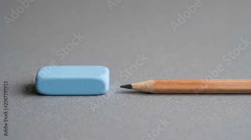 Blue Eraser and Pencil on Gray Surface for Drawing and Writing.