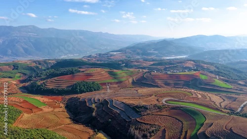 Aerial view of the red land in Dongchuan, Yunnan Province
