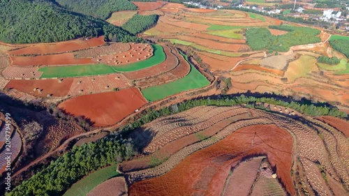 Aerial view of the red land in Dongchuan, Yunnan Province
