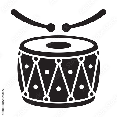 Drum Icon Vector, Musical Drum Silhouette Logo, Snare Drum Black Icon Design