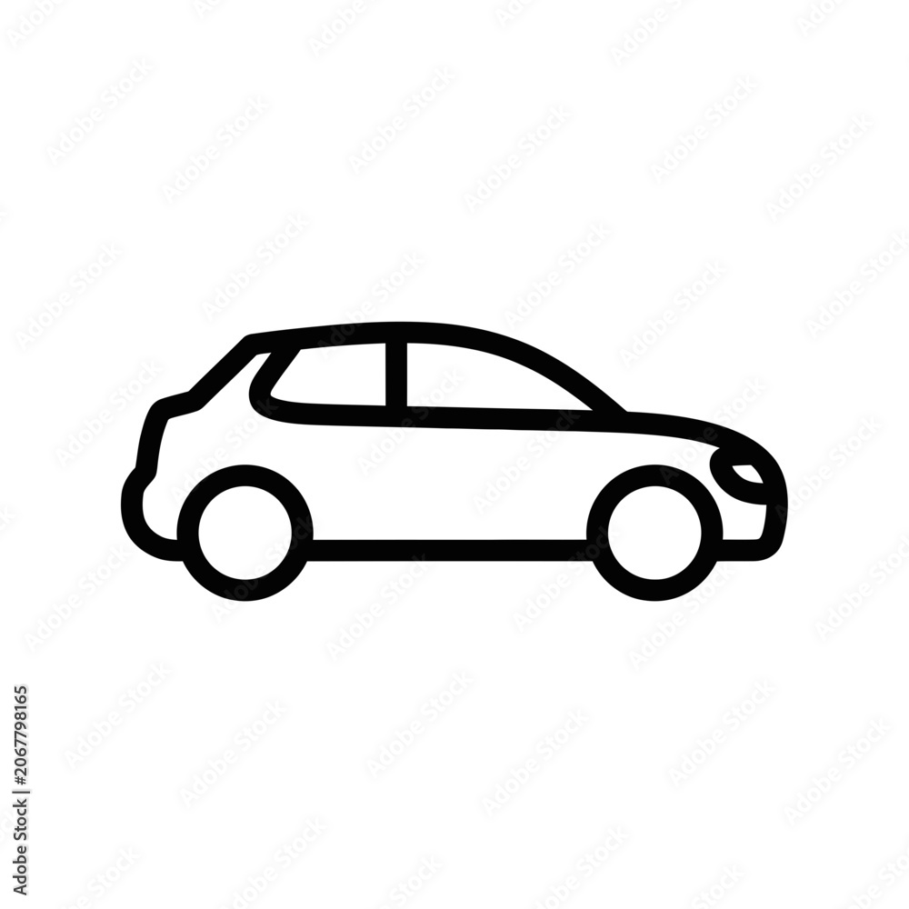 Fototapeta premium Modern Hatchback Car Icon - Simple Outline Vector Illustration