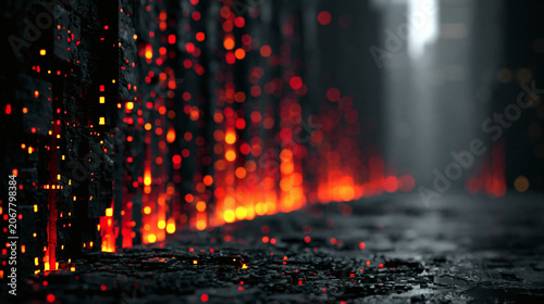 Dark Cyberpunk Brick Wall with Glowing Red Neon Lights – Moody Digital Art