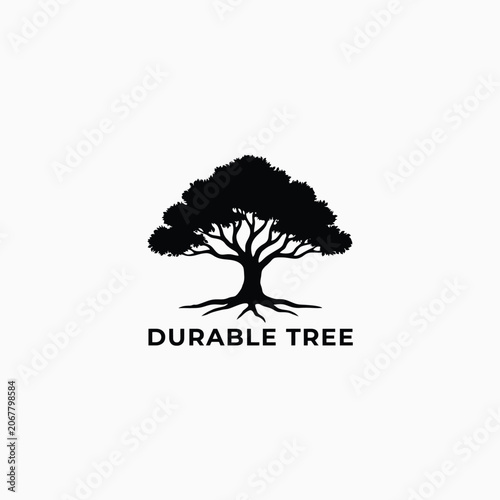 фотографія Black silhouette of a deciduous tree with exposed roots against a light gray bac