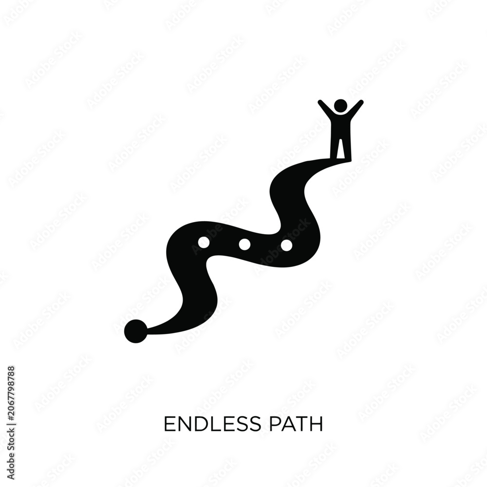 Fototapeta premium Silhouette of a winding path with a raised arms figure against a white background abstract achievement ambition ascent challenge completion