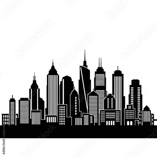 Modern City Skyline Silhouette - Black and White Vector Illustration