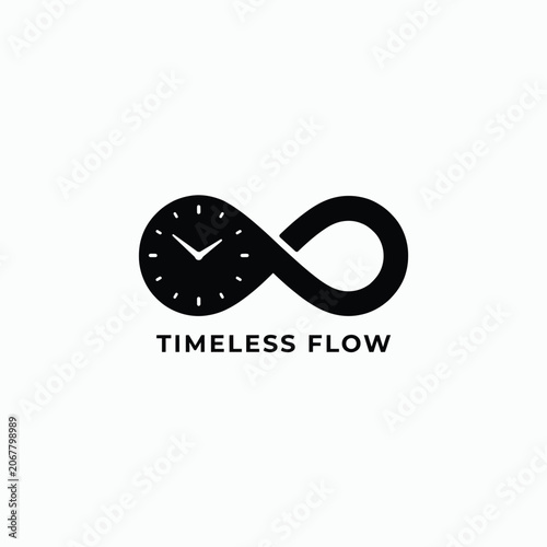 фотографія Clock face combined with infinity symbol a black silhouette on a white backgroun