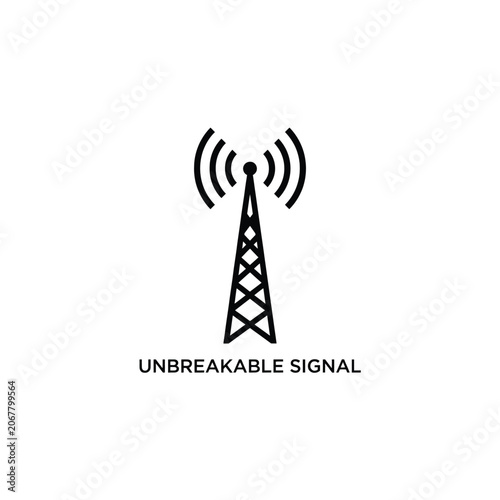 Obraz na plátně Cell tower with radiating waves a black line style icon on a white background fo