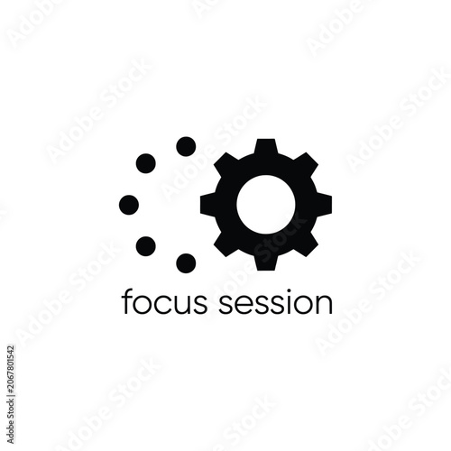 Photos Black gear and orbiting dots on a white background representing a focus session