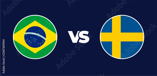 Εκτύπωση καμβά Brazil vs Sweden national flags in circle format, circular flag icons, vector il