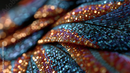 Iridescent Digital Feather with Colorful Pixel Mosaic – Futuristic Abstract Texture