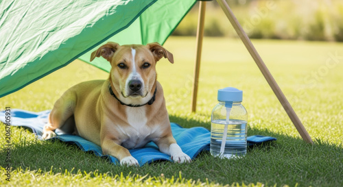 Dog resting comfortably in a shaded area for summer heat protection